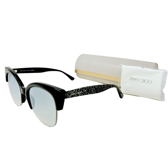 Jimmy Choo LOGO Sunglasses Black Glitter Sparkle Oversize Square Aviator Lens‎ main image 5